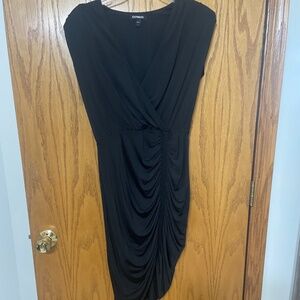 Black asymmetrical cap sleeve dress
